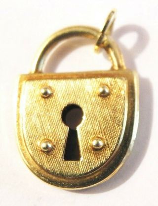 Vintage 14k Yellow Gold Padlock Bracelet Charm Pendant 585 Textured Lock Ex Cond