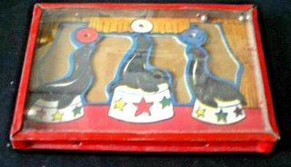 Vintage Antique Tin Dexterity Game Puzzle Ball In The Hole,  3 Circus Seals