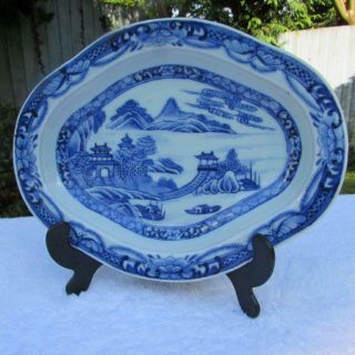 Antique 18thc Chinese Qianlong Blue & White Shaped Dish / Platter