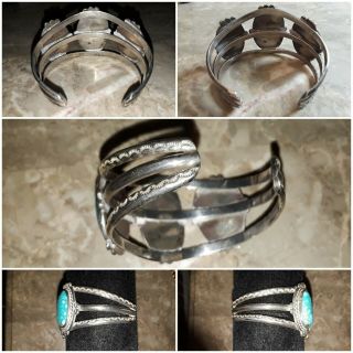 Turquoise 63g bracelet cuff southwestern Navajo? silver Native American vintage? 10