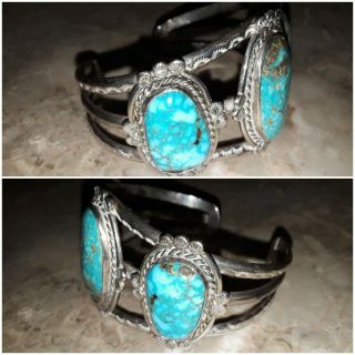 Turquoise 63g bracelet cuff southwestern Navajo? silver Native American vintage? 4