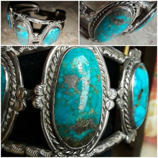 Turquoise 63g bracelet cuff southwestern Navajo? silver Native American vintage? 7