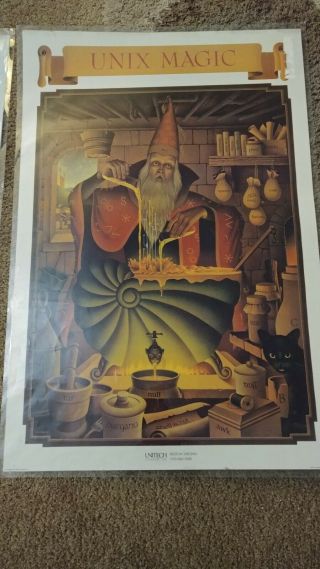 (very Rare) Vintage Unix Wizard Poster,  1986 By Gary Overacre