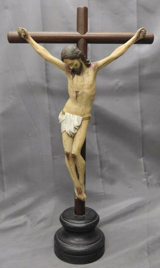 Antique Old Vintage Hand Carved Wooden Jesus Christ Crucifix Church Altar Cross