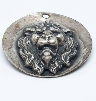 Antique Victorian Era Sterling Silver Repousse Lions Head & Mane Pendant Fob 2