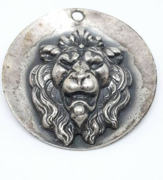 Antique Victorian Era Sterling Silver Repousse Lions Head & Mane Pendant Fob 5