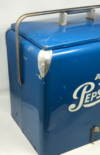 Vintage 1950 ' s Blue Drink Pepsi Cola Metal Cooler SCP 2