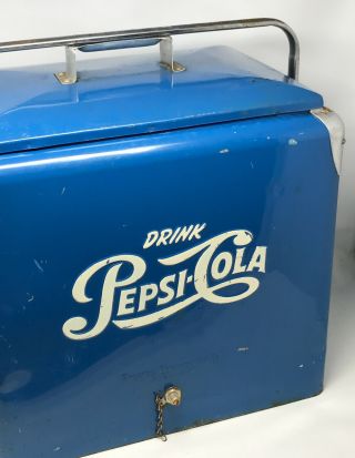 Vintage 1950 ' s Blue Drink Pepsi Cola Metal Cooler SCP 3