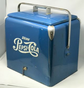 Vintage 1950 ' s Blue Drink Pepsi Cola Metal Cooler SCP 5