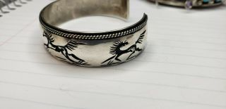 VINTAGE Cuff bracelet Navajo Sterling Silver Horse G&J Runnels 3