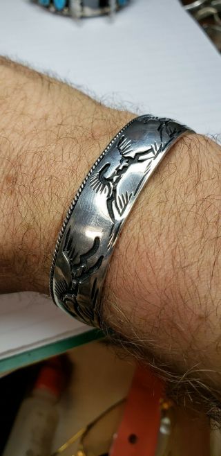 VINTAGE Cuff bracelet Navajo Sterling Silver Horse G&J Runnels 5