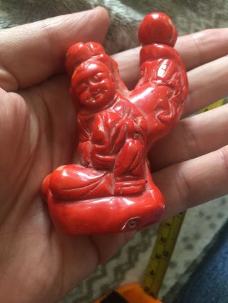Rare Antique Carved Chinese / Japanese Red Coral Figure Statue 123g