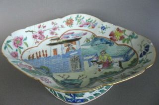 Late 19th C.  Chinese fencai porcelain footed bowl,  General approaching castle. 2