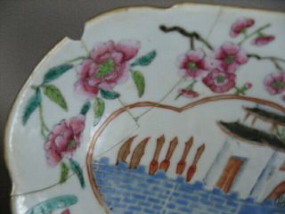 Late 19th C.  Chinese fencai porcelain footed bowl,  General approaching castle. 4