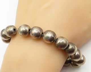 Mexico 925 Sterling Silver - Vintage Puffy Ball Beaded Chain Bracelet - B4135