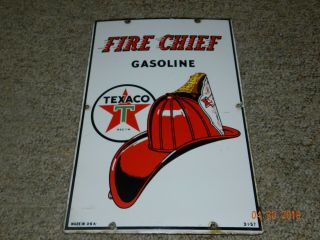 Vintage Fire Chief Texaco Gasoline Porcelain Sign Advertising 3 - 1 - 57