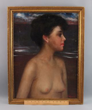 Antique Samuel Roosevelt American Nude Woman Portrait Oil Painting Nr