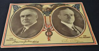 Vintage 1920 President Warren G.  Harding Calvin Coolidge Campaign Jugate Poster