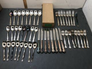 Wm Rogers Magnolia Silverplate Flatware Set 48 Pc Service For 8 Mib 6 Pc