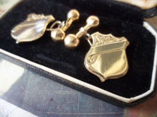 Antique Vintage Jewellery 9ct Gold Cuff Links Shield Dumb Bell Cufflinks Jewelry