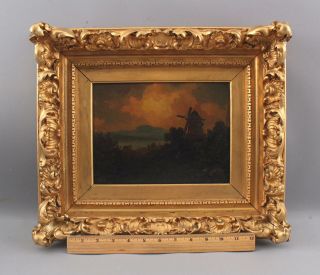 19thc Antique Nocternal Tonalist Impressionist Windmill Landscape Oil Painting