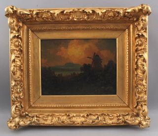 19thC Antique Nocternal Tonalist Impressionist Windmill Landscape Oil Painting 2