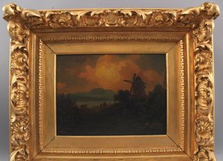 19thC Antique Nocternal Tonalist Impressionist Windmill Landscape Oil Painting 3