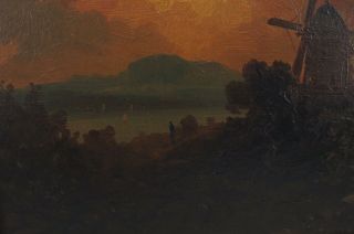 19thC Antique Nocternal Tonalist Impressionist Windmill Landscape Oil Painting 5
