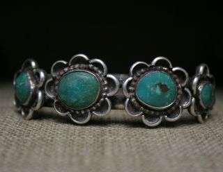 Vintage Native American Turquoise Sterling Silver Cuff Bracelet Large Size