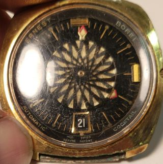 Ernest Borel Vintage Kaleidoscope Automatic Cocktail Wound Watch W/ Date 6