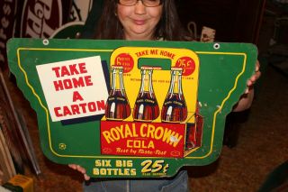 Rare Vintage C.  1940 Rc Royal Crown Cola Soda Pop 2 Sided 24 " Metal Sign