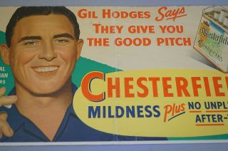 RARE STYLE 1950 GIL HODGES BROOKLYN DODGERS CHESTERFIELD BASEBALL CARDBOARD SIGN 4
