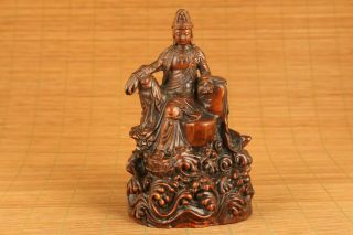 Antique Old Boxwood Buddha Kwan - Yin Statue Figure Netsuke Home Decoration