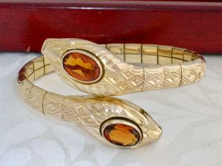 Rare Vintage 10k Gold Rg Andreas Daub Double Headed Topaz Snake Bracelet