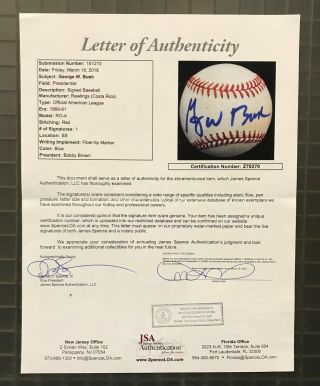 President George W.  Bush RARE Full Name Signed Baseball Autographed AUTO JSA LOA 4