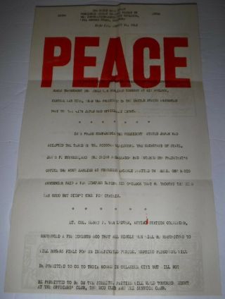 Wwii Aug.  14,  1945 Peace Announcement Will Rogers Field Daily News Sheet Potsdam