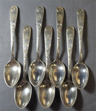 Seven Kirk “mayflower” Pattern Hand - Engraved Sterling Silver Tea Spoons