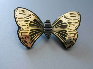 Vintage Lea Stein Butterfly Pins Brooch Gold / Black Rare 70 