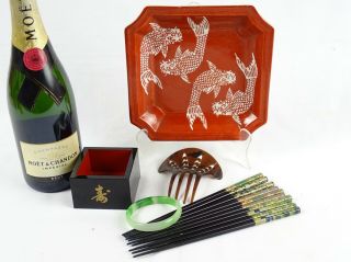 Misc Oriental Inc Japanese Plate Fine Chopsticks Hair Comb Lacquer Box Bangle