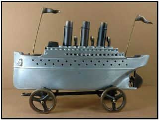 Vtg Artist Scott Nelles Handmade Cast Aluminum Brass/bronze Toy Ocean Liner Boat