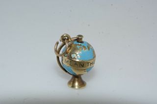 1950 Vintage Enamel 14k Yellow Gold Spinning Globe You Are The World To Me Charm