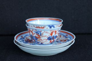 Two Kangxi Imari Teabowls And Saucer Chinese Export