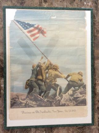 Rare Wwii Rosenthal Usmc Corps Marines At Mt.  Suribachi Iwo Jima Poster Flag