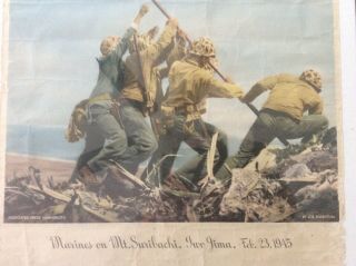 RARE WWII Rosenthal USMC Corps Marines at Mt.  Suribachi Iwo Jima Poster Flag 5
