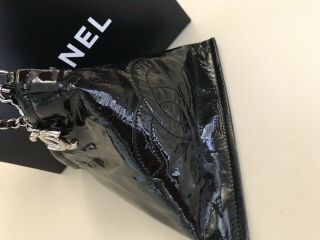 Rare 100 Authentic Chanel Black Patent Triangle Pyramid Mini Bag on Chain. 10
