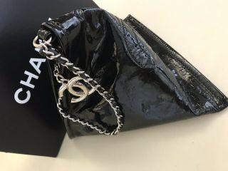 Rare 100 Authentic Chanel Black Patent Triangle Pyramid Mini Bag on Chain. 11
