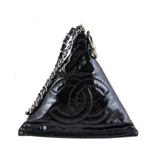 Rare 100 Authentic Chanel Black Patent Triangle Pyramid Mini Bag On Chain.