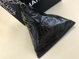 Rare 100 Authentic Chanel Black Patent Triangle Pyramid Mini Bag on Chain. 2