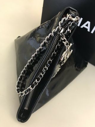 Rare 100 Authentic Chanel Black Patent Triangle Pyramid Mini Bag on Chain. 3