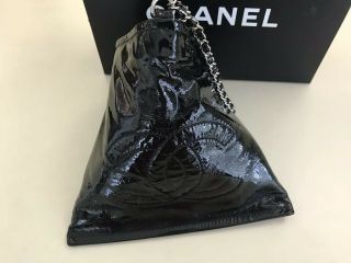 Rare 100 Authentic Chanel Black Patent Triangle Pyramid Mini Bag on Chain. 7